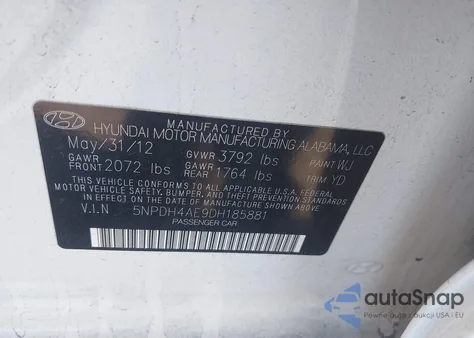 2013 Hyundai Elantra Gls/Limited from USA, damaged, VIN 5NPDH4AE9DH185881